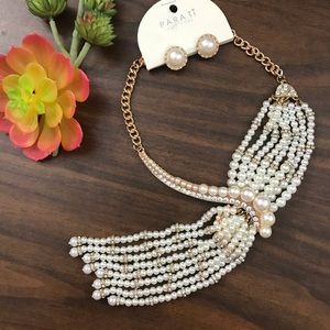 NWT NEW PARA Ti Faux- Pearl Necklace & Earrings
